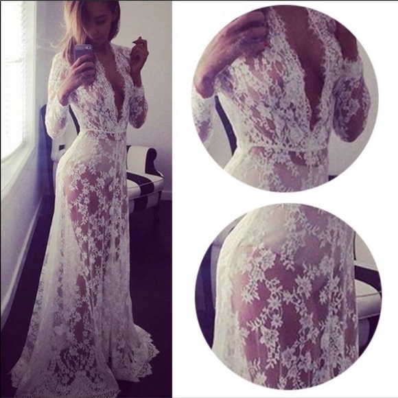 Ivy Leaf Sheer, Subtle, Soft Lash Lace Maxi Dress - Picture 5 of 8